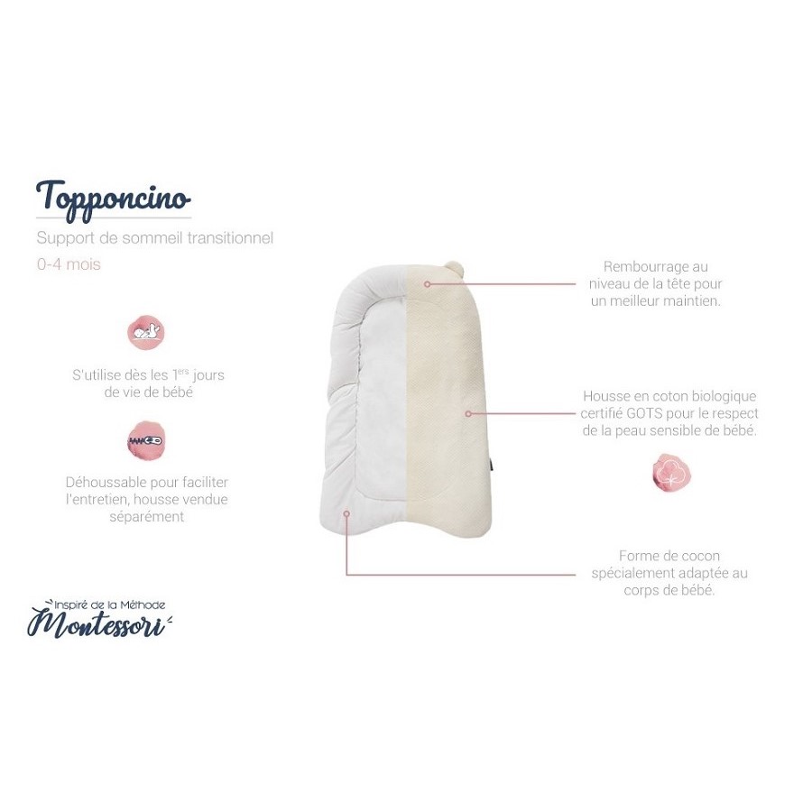 Support de sommeil TOPPONCINO déhoussable 70x46x2.5 cm